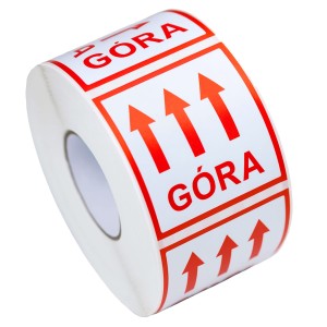 Etykiety ostrzegawcze "GÓRA" 55x55mm rolka 1000szt